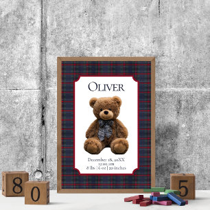 Polo Teddybeer Tartan Schotland Baby Naam Geboorte Poster
