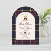 Polo Teddybeer Wine Red plaid Arch Baby shower Kaart (Staand voorkant)