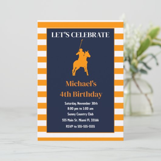 Polo verjaardagsuitnodiging voor kinderen blauw or kaart (Staand voorkant)