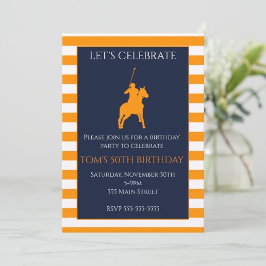 Polo verjaardagsuitnodiging voor volwassen blauw s kaart (Staand voorkant)