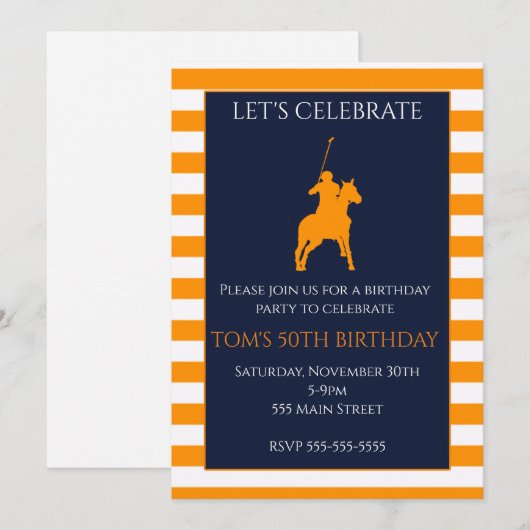 Polo verjaardagsuitnodiging voor volwassen blauw s kaart (Voorkant / Achterkant)