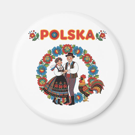 Polska Folk Koppel Łowicz Kunst Magneet (Voorkant)