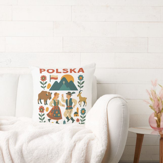 Polska Folk Mountain Flat Art Kussen (Bank)