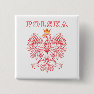 Polska met rode Poolse adelaar Vierkante Button 5,1 Cm