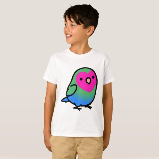 "Poly Polly" Polyseksuele LGBT+ Pride Lovebird T-shirt (Voorkant volledig)