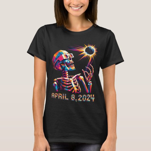 Poly Total Eclipse 8 april 2024 Skelet T-shirt (Voorkant)