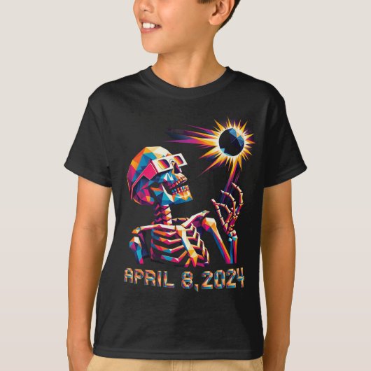 Poly Total Eclipse 8 april 2024 Skelet T-shirt (Voorkant)