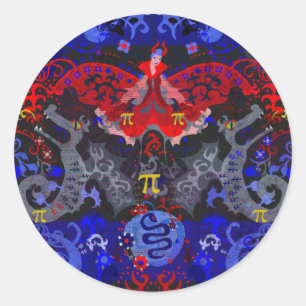 Polyamory Dragon Damask in Poly Pride Flag Colors Ronde Sticker