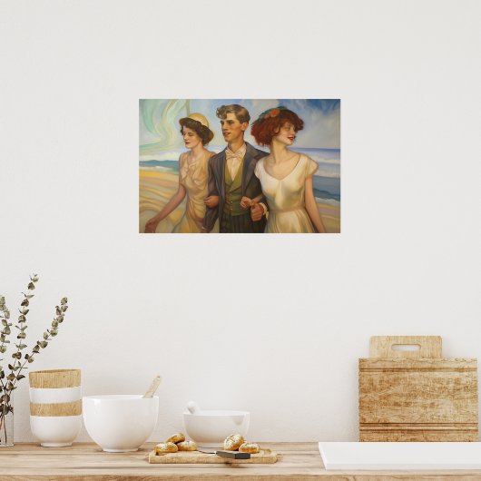 Polyamoureus triad op het strand poster (Keuken)