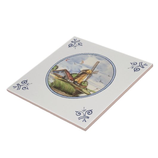 Polychroom Schilderachtig Antiek Repro Delft keram Tegeltje (Zijkant)