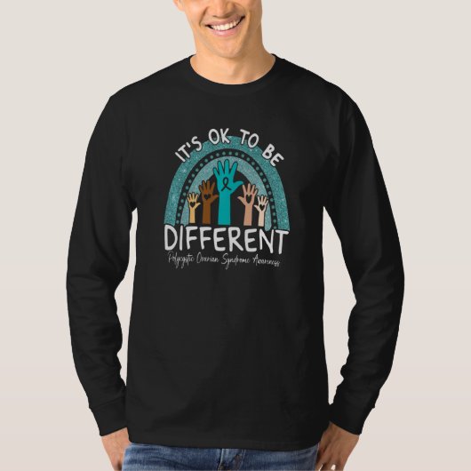 Polycystic Ovarian Syndrome Awareness Teal Rainbow T-shirt (Voorkant)