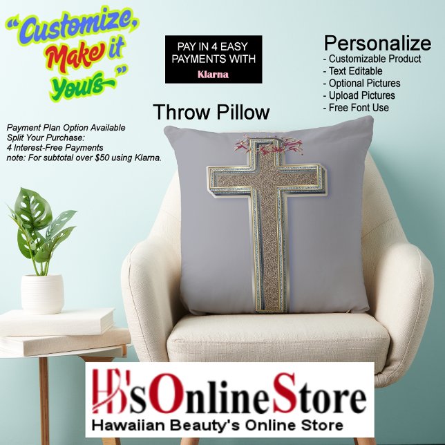 Polyester kussen grijze achtergrond (Cross Polyester Large Pillow with Grey Background.)