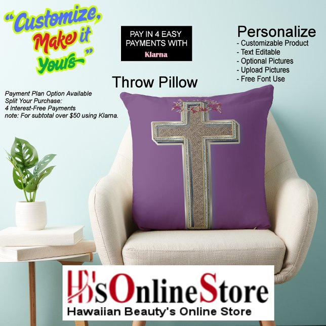 Polyester Kussen Paarse Achtergrond (Cross Square Polyester Large Pillow with Purple Backgrounds.
)