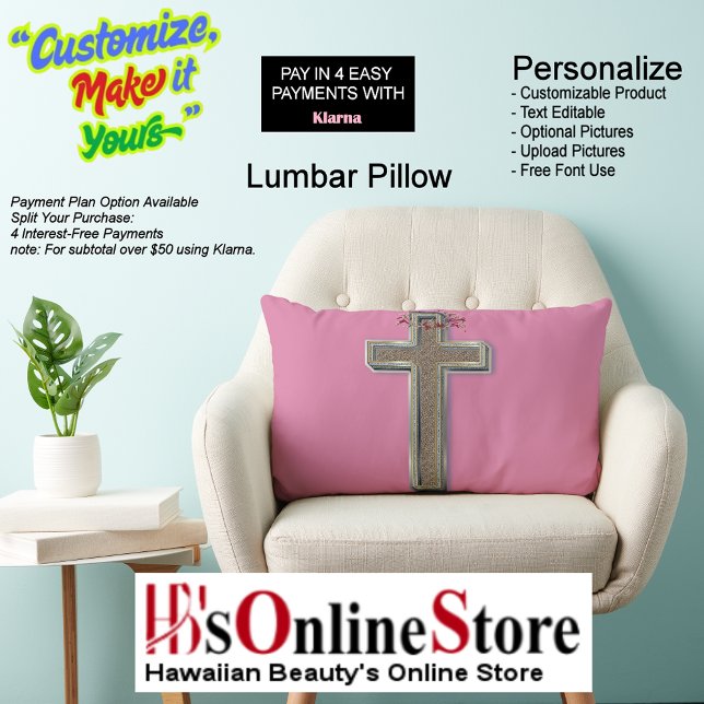 Polyester kussen roze achtergrond (Cross Polyester Lumbar Pillow Pink Background.)
