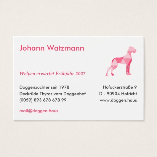 Polygon Great Dane Pink Visitekaartje (Voorkant)