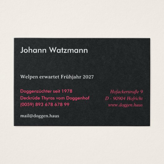 Polygon Great Dane Pink Visitekaartje (Voorkant)