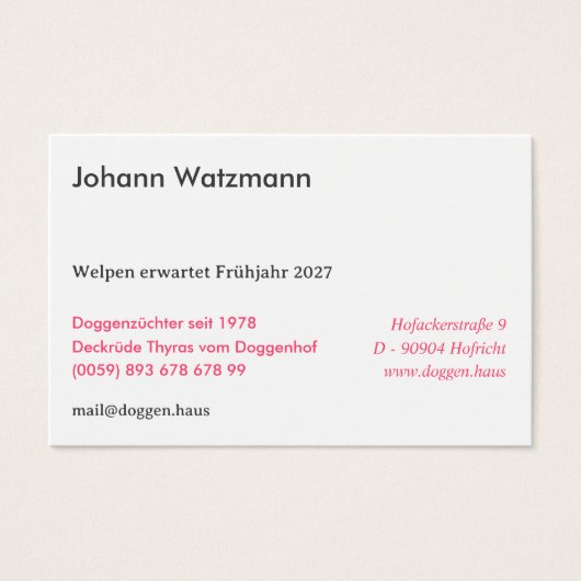 Polygon Great Dane Pink Visitekaartje (Voorkant)