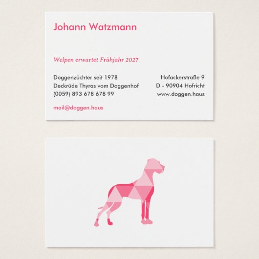 Polygon Great Dane Pink Visitekaartje (Voorkant /achterkant)