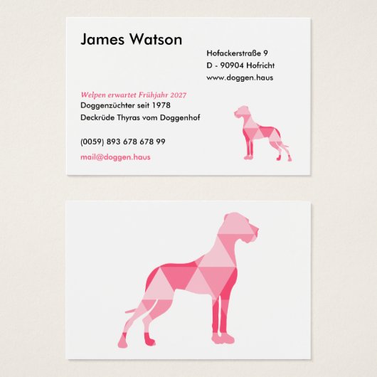 Polygon Great Dane Pink Visitekaartje (Voorkant /achterkant)