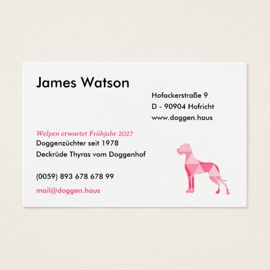 Polygon Great Dane Pink Visitekaartje (Voorkant)