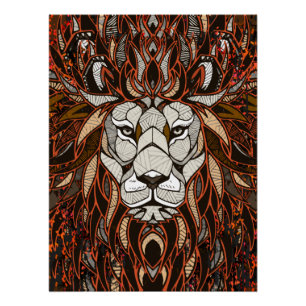 Polygon Lion Poster Glossy - Colorful Art Tekening