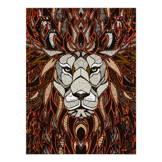 Polygon Lion Poster Glossy - Colorful Art Tekening (Voorkant)
