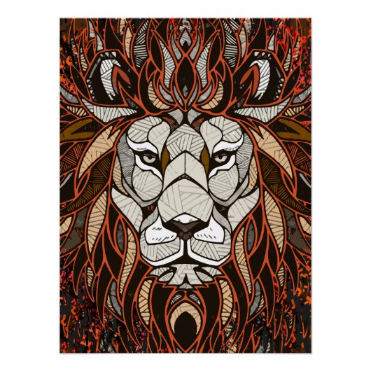 Polygon Lion Poster Glossy - Kleurrijke tekening (Voorkant)