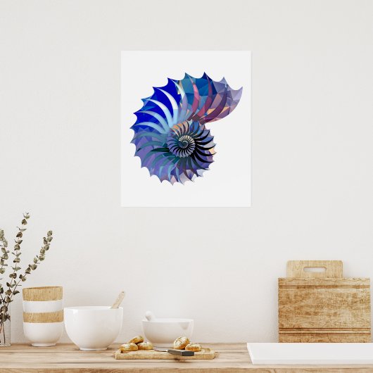Polygon Mosaic Nautilus Shell Blue & Paars Poster (Keuken)