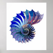 Polygon Mosaic Nautilus Shell Blue & Paars Poster (Voorkant)