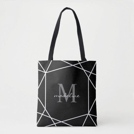 Polygon Silver Grey Zwart-wit Monogram Tote Bag (Voorkant)