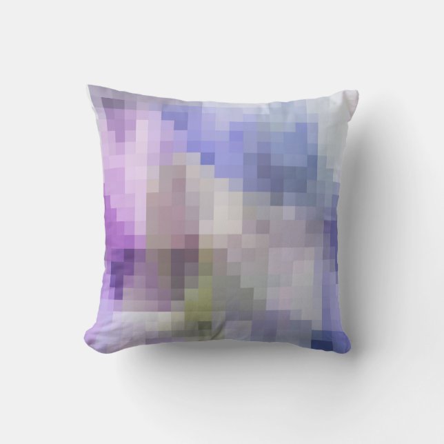 Polygonaal geometrisch violet paars blauw pixel sq kussen (Voorkant)