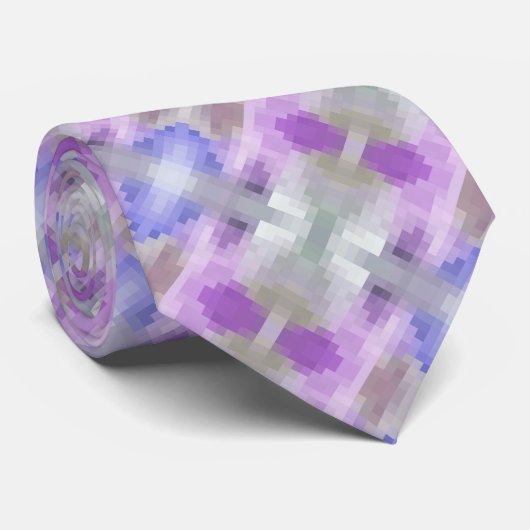 Polygonaal geometrisch violet paars blauw pixel sq stropdas (Opgerold)