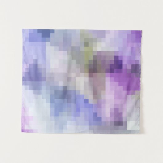 Polygonaal geometrisch violet paars blauw pixel sq wandkleed (Voorkant (horizontaal))