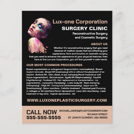 Polygonaal ontwerp, plastische chirurgie, plastisc flyer (Voorkant)