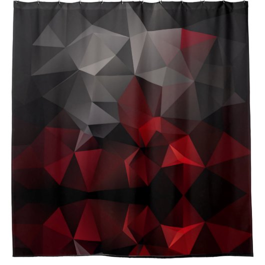 Polygonaal, zwart en rood douchegordijn (Voorkant)