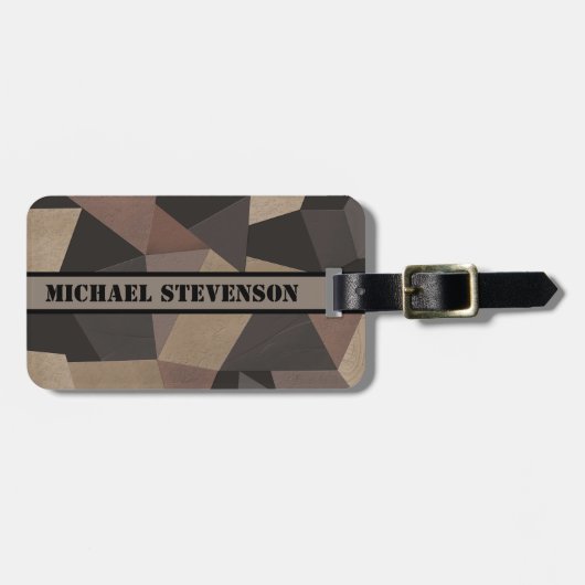 Polygonale driehoeken geometrische afdruk bruin be bagagelabel (Voorkant horizontaal)