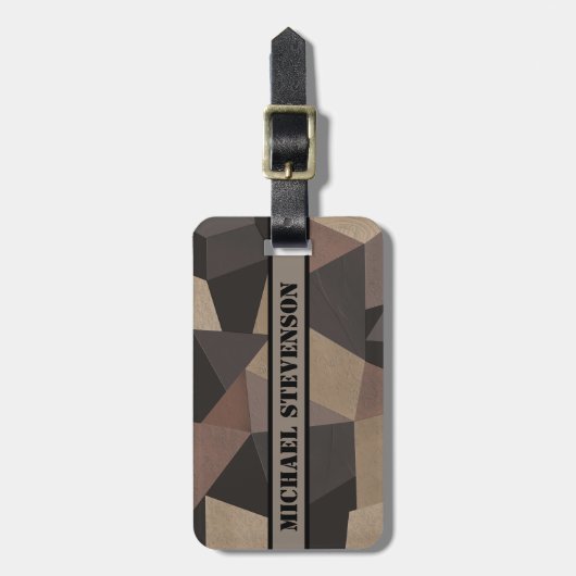 Polygonale driehoeken geometrische afdruk bruin be bagagelabel (Voorkant verticaal)