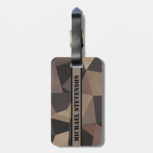 Polygonale driehoeken geometrische afdruk bruin be bagagelabel (Achterkant verticaal)