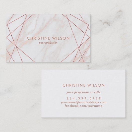 Polygonale lijsten op roze marmer visitekaartje (Voorkant / Achterkant)
