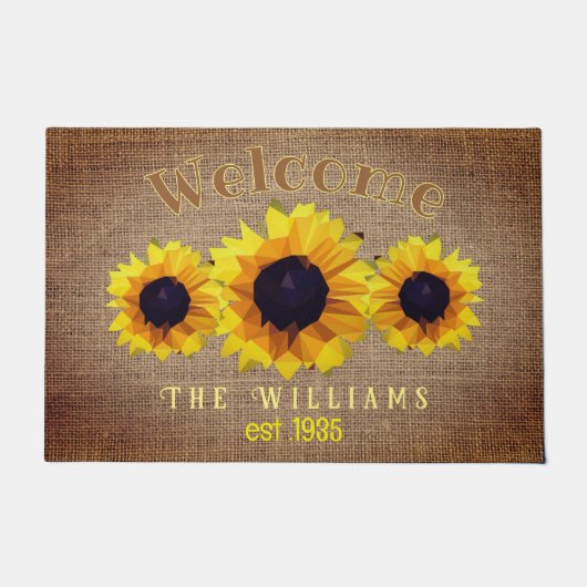 Polygonale zonnebloem, op maat gesneden deurmat (Voorkant)