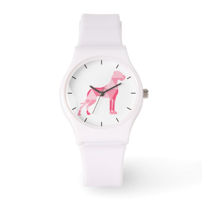 Polygoon Dog Great Dane Roze Horloge (Voorkant)