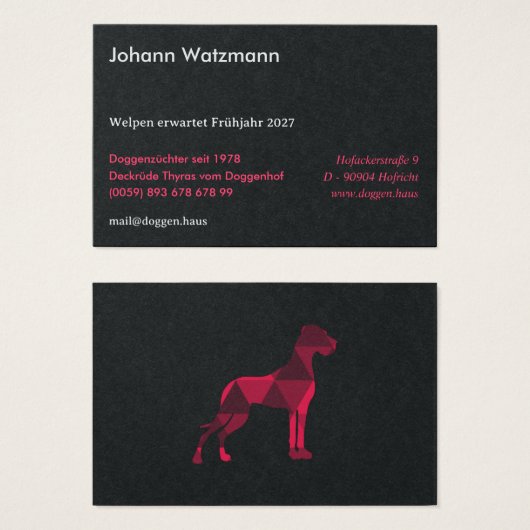 Polygoon Dog Great Dane Roze Visitekaartje (Voorkant /achterkant)