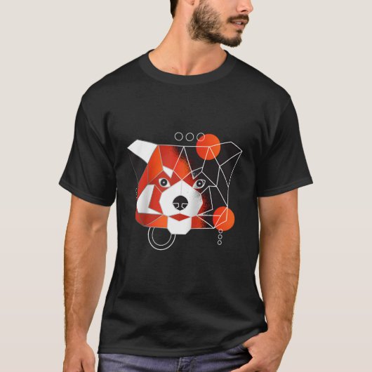 Polygoon rode panda minimale honkbal t-shirt (Voorkant)