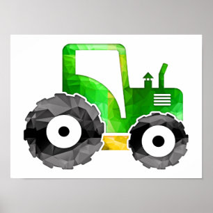 Polygoonmozaïekgroene en gele tractor poster