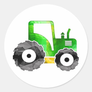 Polygoonmozaïekgroene en gele tractor ronde sticker