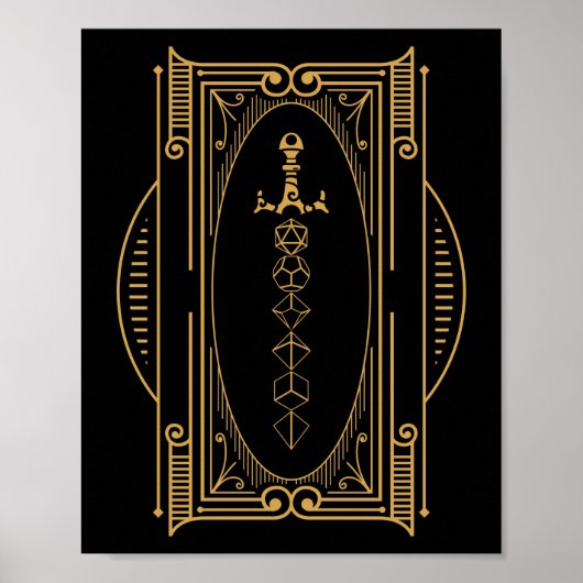 Polyhedral Dice Sword Deco Retro Poster (Voorkant)