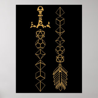 Polyhedral Dice Sword en Arrow Tabletop RPG Poster