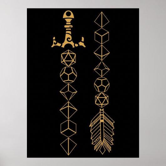 Polyhedral Dice Sword en Arrow Tabletop RPG Poster (Voorkant)