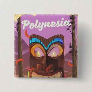 Polynesia Tiki-masker Vierkante Button 5,1 Cm