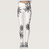 Polynesiaans Tattoo Floral Black White Line Art Leggings (Voorkant)